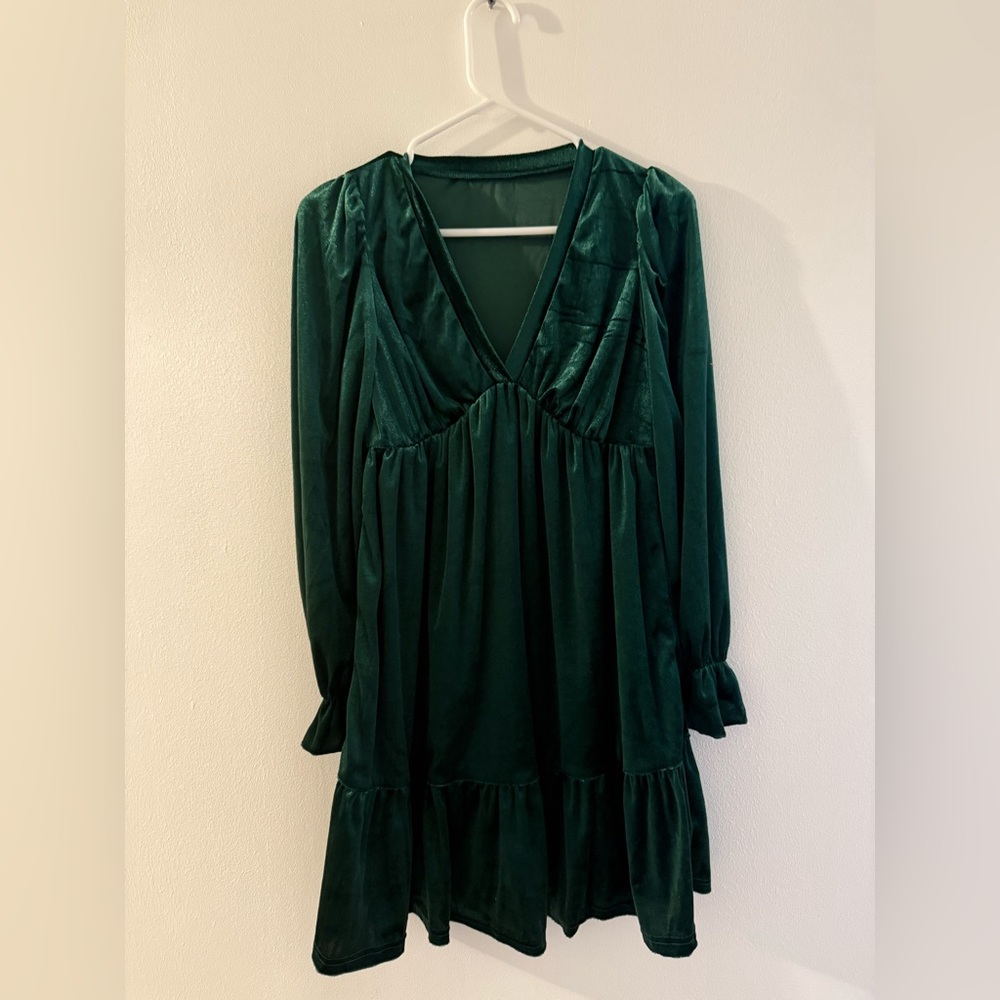 SHEIN Deep Green Long Sleeve Dress